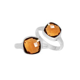 Handmade sterling silver double stone ring with Citrine Quartz in minimalist bezel design